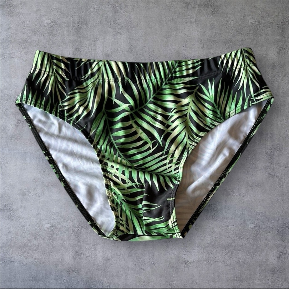 SHEIN Green and Black Swim Trunks with Tropical Print